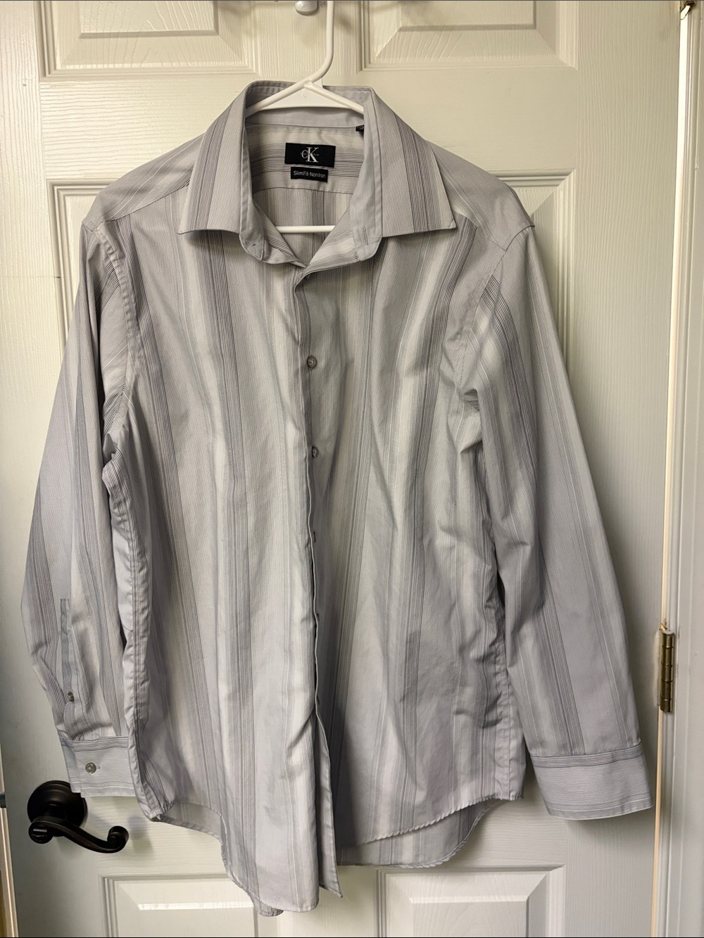 Calvin Klein Cotton Men’s Light Gray Striped slim fit Button-Up Shirt
